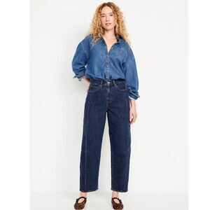 Old Navy High-Waisted Barrel Horseshoe Ankle Jeans Dark Wash 10